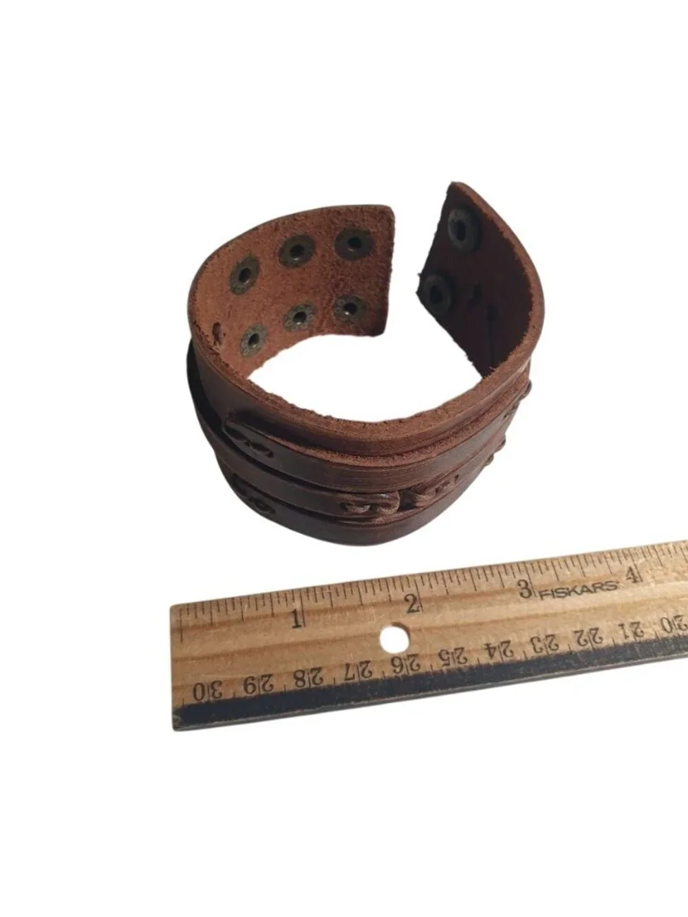 Brown Adjustable Leather Cuff Bracelet Snap Closure Straps Unisex Wristband 7 to